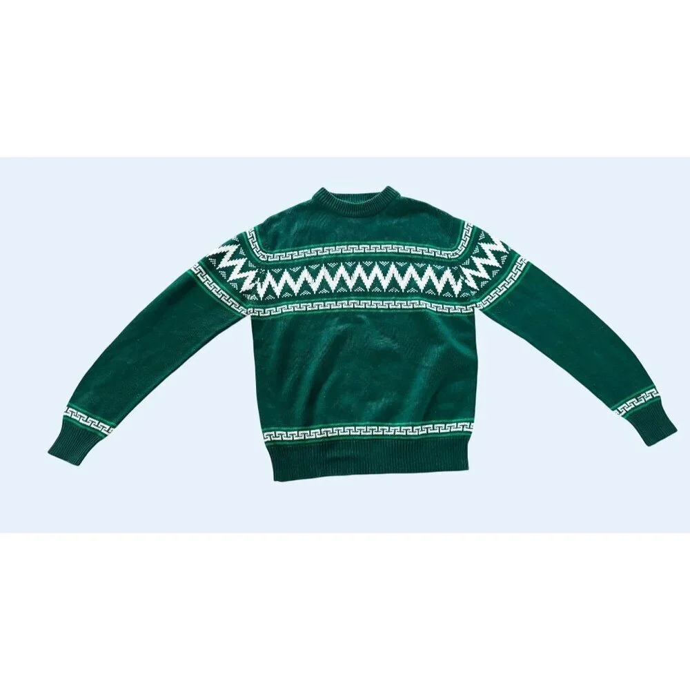 Vintage Men's 80s / 90s Unbranded Fair Isle Green Sweater Size S - Picture 2 of 8